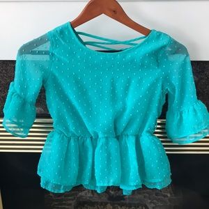 Girls teal dotted Swiss blouse
